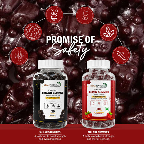 7DAYSNATURAL Biotin Gummies with Biotin, Folate & Vitamin B12, Strawberry Flavour, 30 Gummies