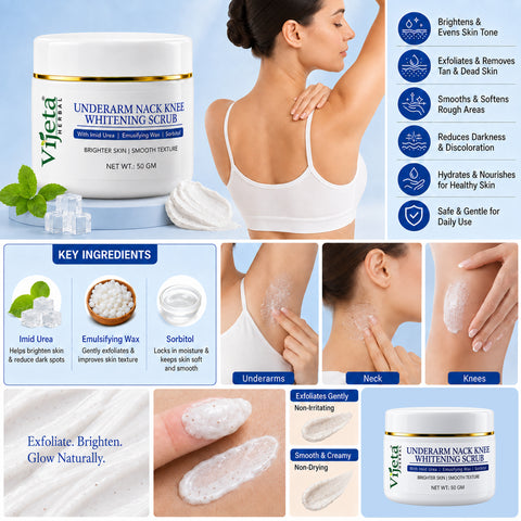 7DAYSNATURAL Underarm, Neck & Knee Whitening Scrub with Imid Urea, Emulsifying Wax & Sorbitol – Skin Brightening & Smoothing Scrub, 50g