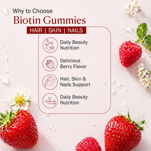 7DAYSNATURAL Biotin Gummies with Biotin, Folate & Vitamin B12, Strawberry Flavour, 30 Gummies