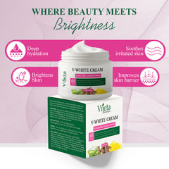 Vijeta Herbal V-White Cream | Hydrating & Skin Texture Cream with 5 Clinical Actives | 50g