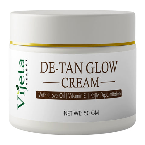 7DAYSNATURAL De-Tan Glow Cream with Clove Oil, Vitamin E & Kojic Dipalmitate – Skin Brightening & Tan Care Cream, 50g