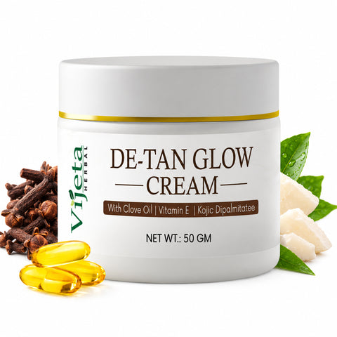 7DAYSNATURAL De-Tan Glow Cream with Clove Oil, Vitamin E & Kojic Dipalmitate – Skin Brightening & Tan Care Cream, 50g