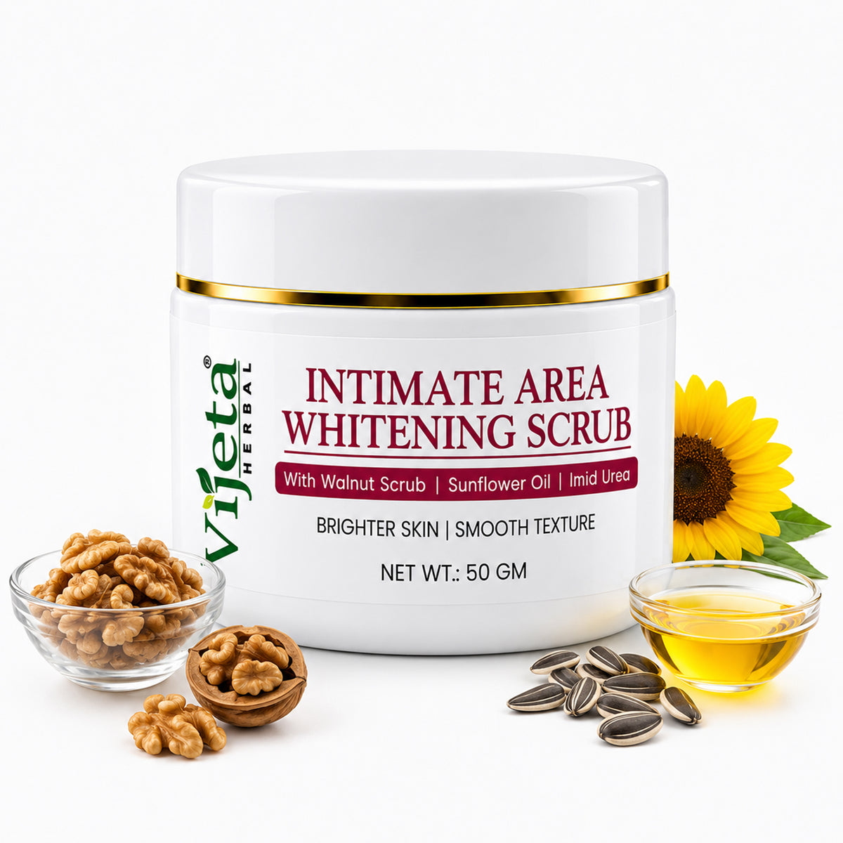 7DAYSNATURAL Intimate Area Whitening Scrub with Walnut Scrub, Sunflower Oil & Imid Urea – Gentle Exfoliating & Skin Smoothing Scrub, 50g