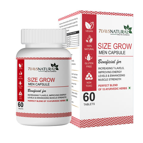 7DAYSNATURAL Size Grow Men Capsules – Herbal Supplement for Men’s Strength, Energy & Stamina Support, 60 Capsules