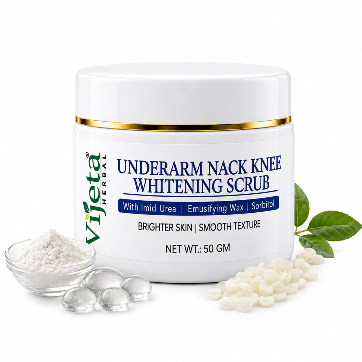 7DAYSNATURAL Underarm, Neck & Knee Whitening Scrub with Imid Urea, Emulsifying Wax & Sorbitol – Skin Brightening & Smoothing Scrub, 50g
