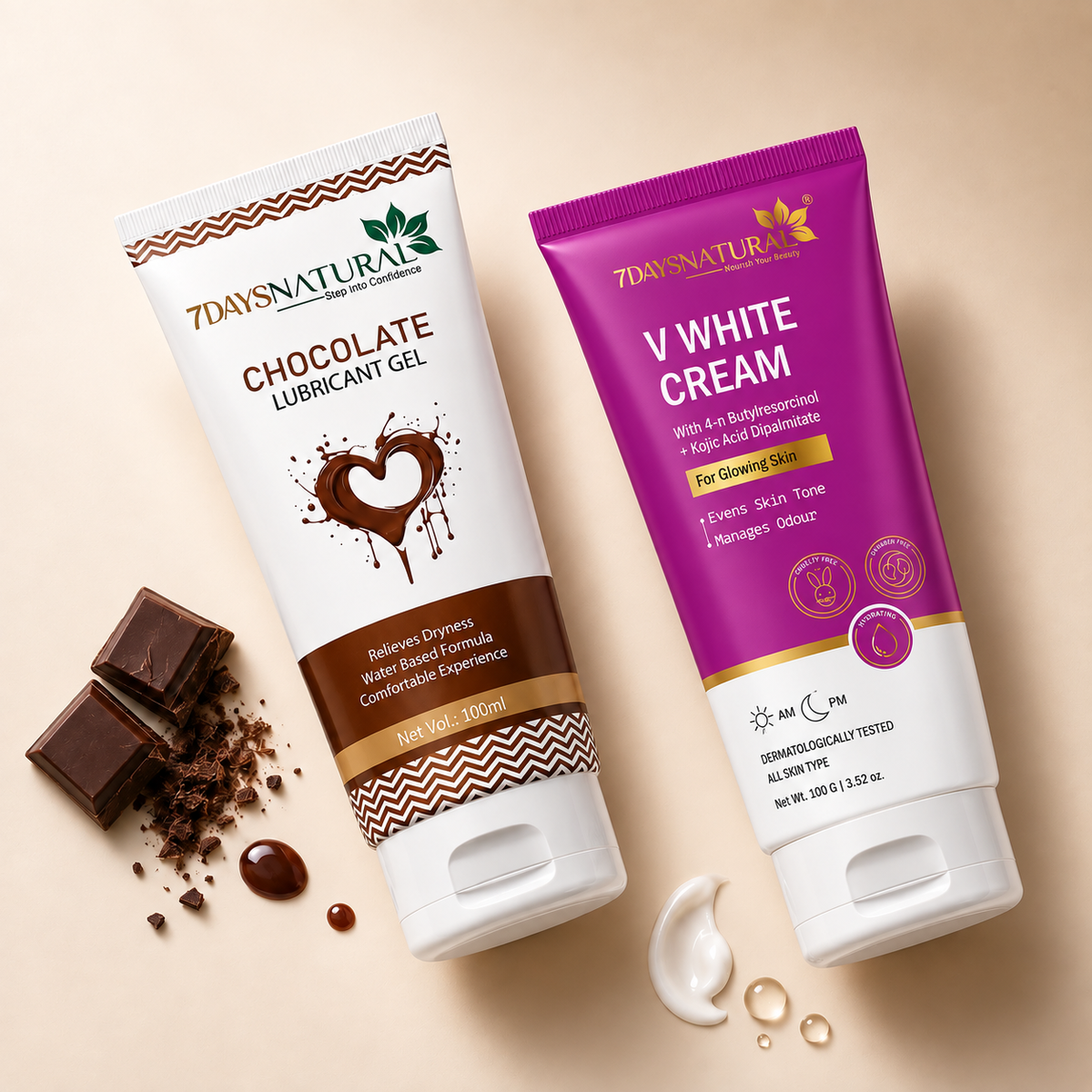 Chocolate Lubricant Gel & V-White Brightening Cream Combo | 7DaysNatural