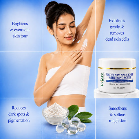 7DAYSNATURAL Underarm, Neck & Knee Whitening Scrub with Imid Urea, Emulsifying Wax & Sorbitol – Skin Brightening & Smoothing Scrub, 50g