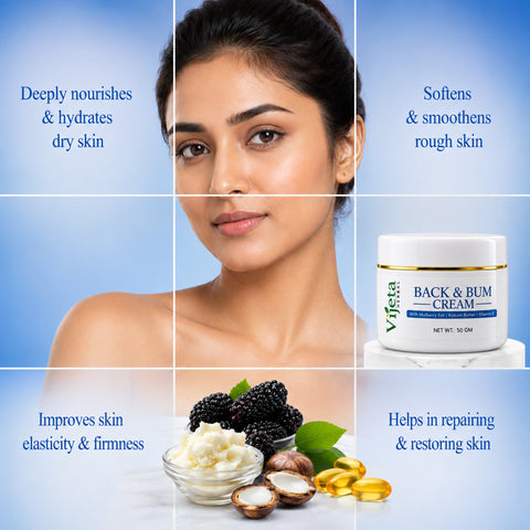 7DAYSNATURAL Back & Bum Cream with Mulberry Extract, Kokum Butter & Vitamin E – Moisturizing & Skin Smoothing Cream, 50g