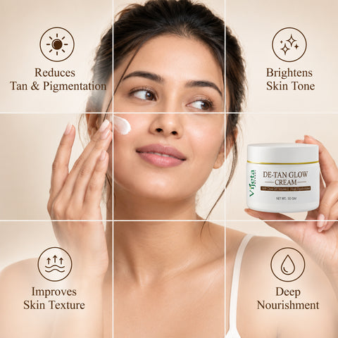 7DAYSNATURAL De-Tan Glow Cream with Clove Oil, Vitamin E & Kojic Dipalmitate – Skin Brightening & Tan Care Cream, 50g