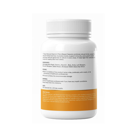 7DAYSNATURAL Vitamin C Plant Based Capsules with Amla & Methi Dana, Natural Herbal Supplement, 60 Capsules