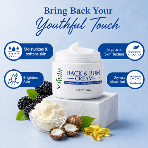7DAYSNATURAL Back & Bum Cream with Mulberry Extract, Kokum Butter & Vitamin E – Moisturizing & Skin Smoothing Cream, 50g