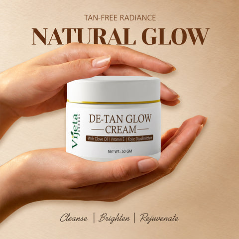7DAYSNATURAL De-Tan Glow Cream with Clove Oil, Vitamin E & Kojic Dipalmitate – Skin Brightening & Tan Care Cream, 50g