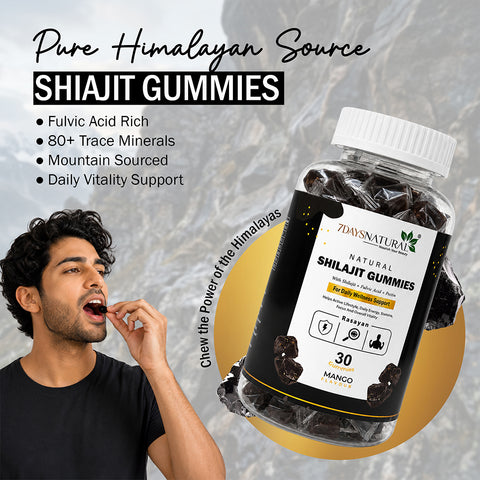 7DAYSNATURAL Shilajit Gummies with Fulvic Acid & Pectin, Mango Flavour, 30 Gummies