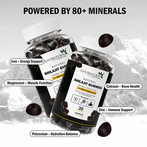 7DAYSNATURAL Shilajit Gummies with Fulvic Acid & Pectin, Mango Flavour, 30 Gummies
