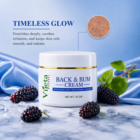 7DAYSNATURAL Back & Bum Cream with Mulberry Extract, Kokum Butter & Vitamin E – Moisturizing & Skin Smoothing Cream, 50g
