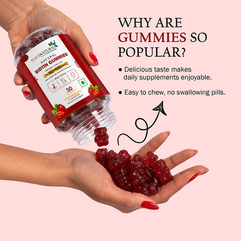 7DAYSNATURAL Biotin Gummies with Biotin, Folate & Vitamin B12, Strawberry Flavour, 30 Gummies