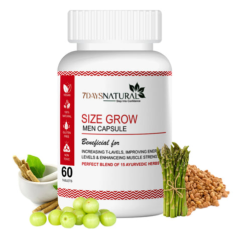 7DAYSNATURAL Size Grow Men Capsules – Herbal Supplement for Men’s Strength, Energy & Stamina Support, 60 Capsules